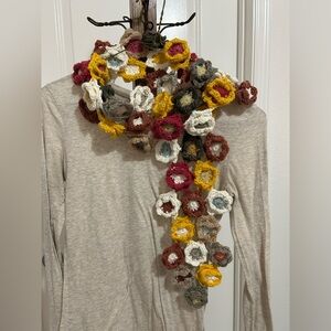 Earth tone Hand Crocheted Flower Scarf